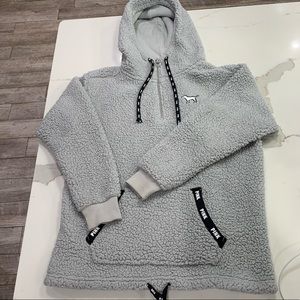 VS Pink Sherpa Teddy Grey Pullover